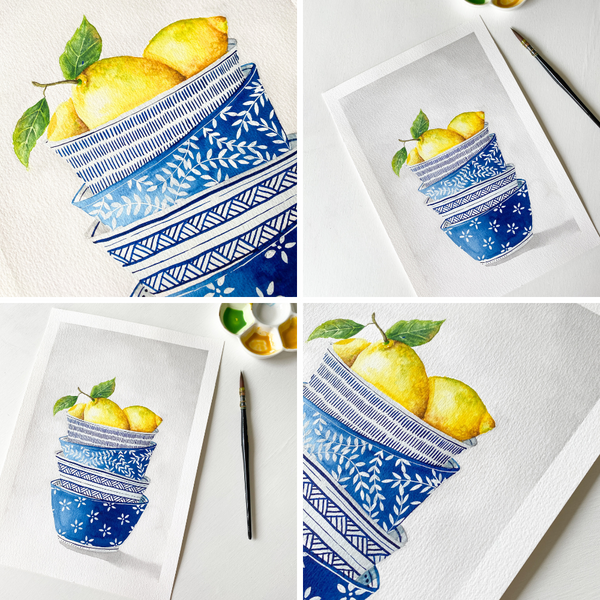 WATERCOLOUR & GOUACHE WORKSHOP - Lemon Bowls-Workshop-Little Lane Workshops