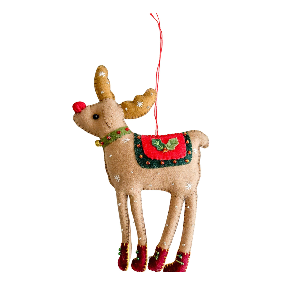 Embroidered Reindeer Decorations-Homewares-Little Lane Workshops